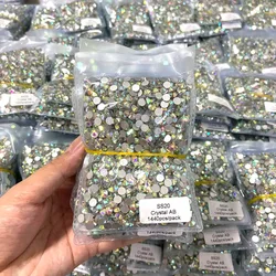 1440pcs Nail Clear/AB Glass Strass FlatBack Crystal Rhinestone (SS3-SS20)3D Nail Gem Stones Non-HotFix Nail Rhinestone 1.3-4.8mm