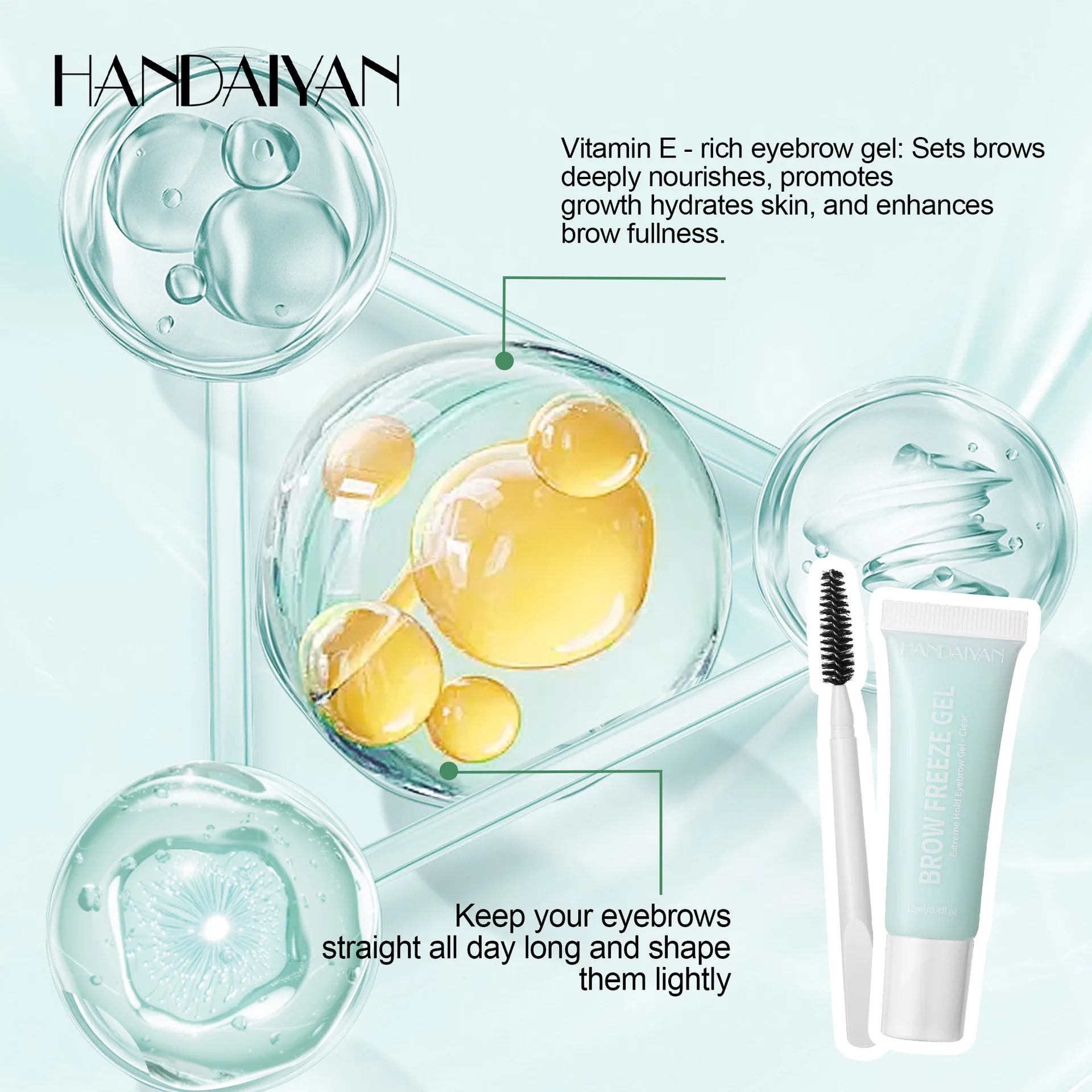 Gel per sopracciglia con pennello, formula impermeabile a tenuta forte, asciugatura rapida e resistente alle sbavature per sopracciglia con piume naturali durante tutto il giorno