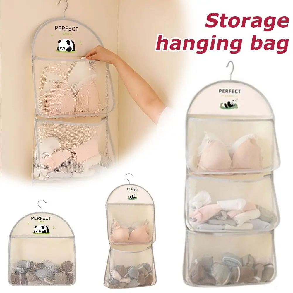

Large Capacity Storage Hanging Bag Cute Panda Printed Bag Bag Multilayer Underwear Hanging Sock Wardrobe Storage Dormitory Y1M0
