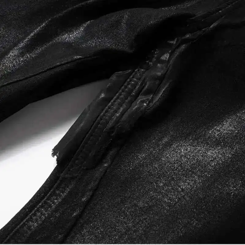 PFNW هاي ستريت المغلفة نحى مايكرو مضيئة السحب الجينز الأسود الرجال المد فضفاض مايكرو تمتد مشمع بنطلون المتخصصة تصميم 28W5688