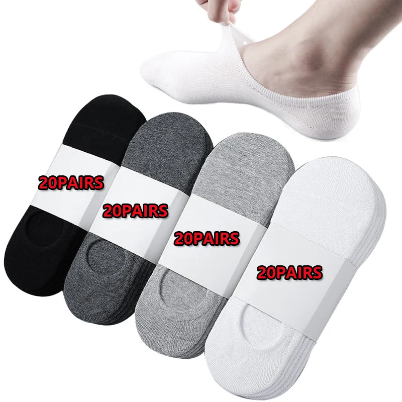 5/10/20 Pairs Summer Boat Socks For Men Non-slip Silicone Invisible Cotton Socks Breathable No-Show Slippers Sport Ankle Socks