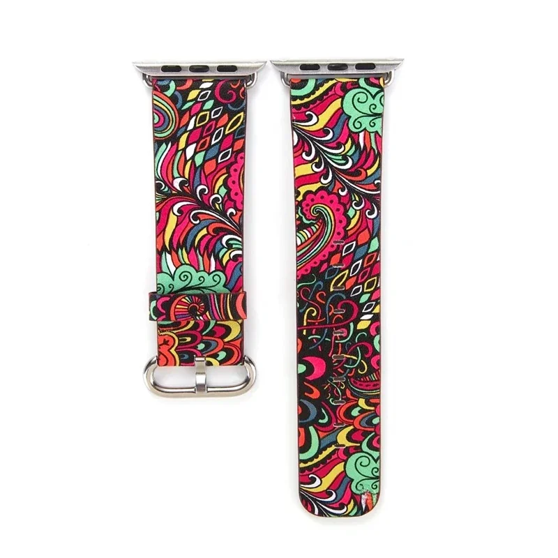 Leather strap For Apple Watch Ultra 2 1 49mm 9 8 7 45mm 41mm Printed replacement wristband For iwatch 6 5 4 3 SE 44mm 42mm 40mm