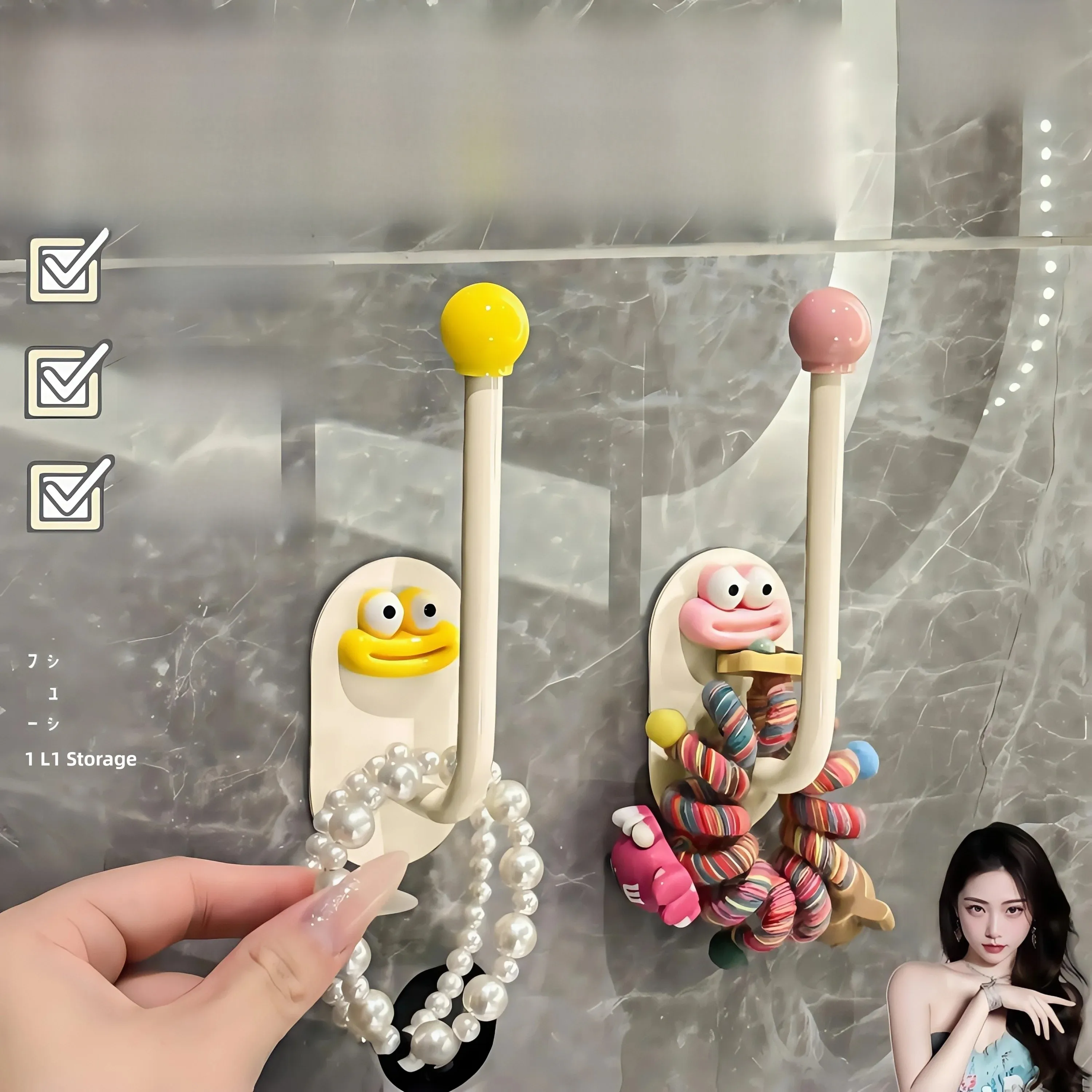 bathroom-hair-ties-clips-storage-rack-adhesive-hook-hair-bands-headbands-organizer-universal-rotatable-hook-family-organizer