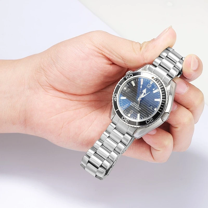 Correa de reloj de extremo curvado para Omega Seamaster 300 600 Super Ocean Heart, hebilla plegable, correa de acero, cadena de reloj de Metal de 18mm, 20mm y 22mm