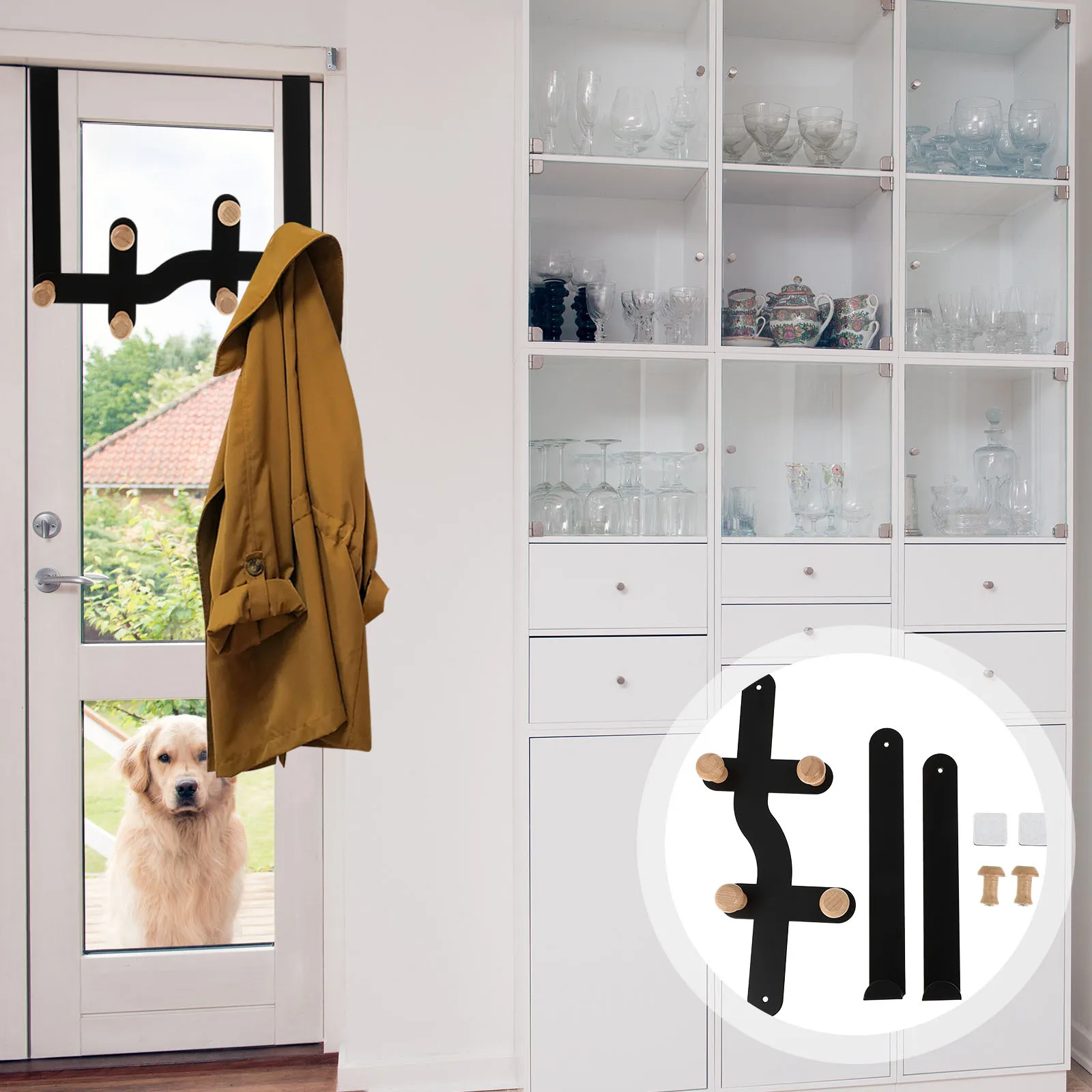 

Door Hanger 6 Wooden Hooks Over Door Clothes Hanger Organizer Durable Stable Rack for Bedroom Bathroom Kitchen Storage