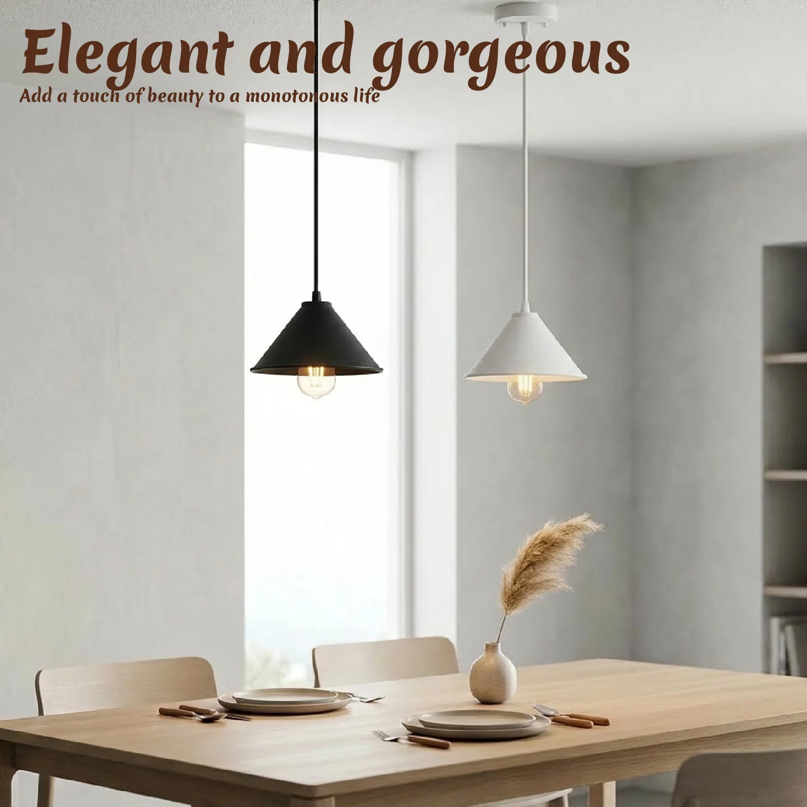 Metal Lamp Shade, Cone Industrial Pendant Light Cover, Black White for Living Room Decor