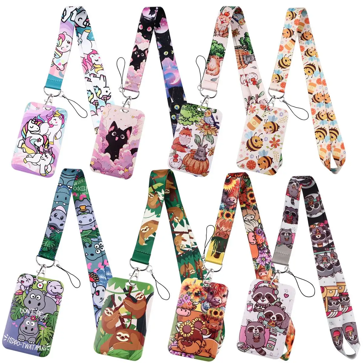 Raccoon Credential Holder Cute Animals Lanyards for Key Cow Neck Strap For Card Badge Gym Keychain Keyring Accessories Gifts