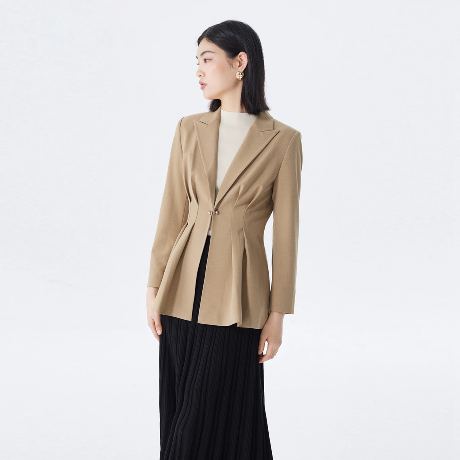 

Allingentle Camel Peak Lapel Blazer Fashion Suit Jacker for Lady Office Daily Casual Outfits Customize