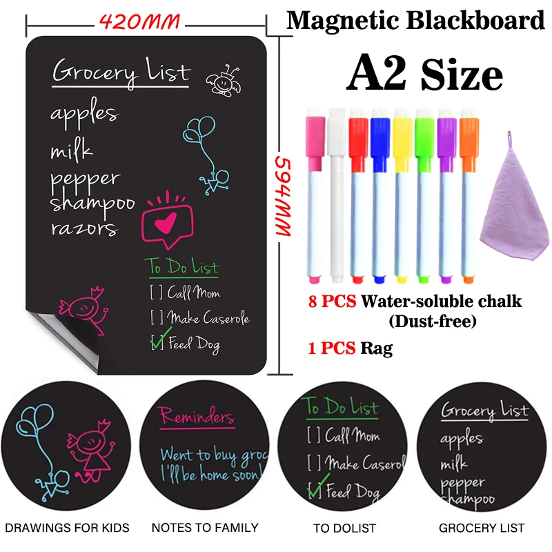 A2 Größe Tafel Magnetische Tafel Nachricht Tisch Schwarz Präsentation Poster Boards Staub Kostenloser Kreide Bord