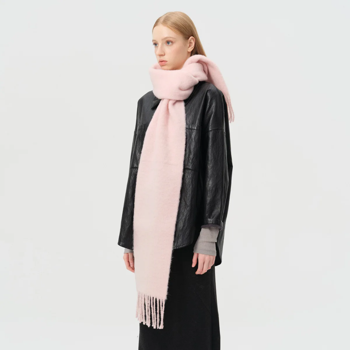 وشاح شرابة بلون سادة من مزيج الصوف بنسبة 25% للنساء، ناعم ودافئ وسميك على الطراز الكوري، غلاف شال أزرق أيسلندا #4