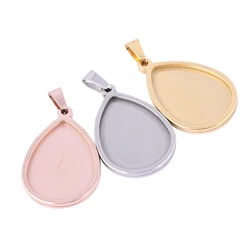 Onwear 10pcs dell'acciaio inossidabile del pendente cabochon impostazione 18x25mm teardrop lunetta vassoi fai da te cammeo spazi vuoti di base per collana