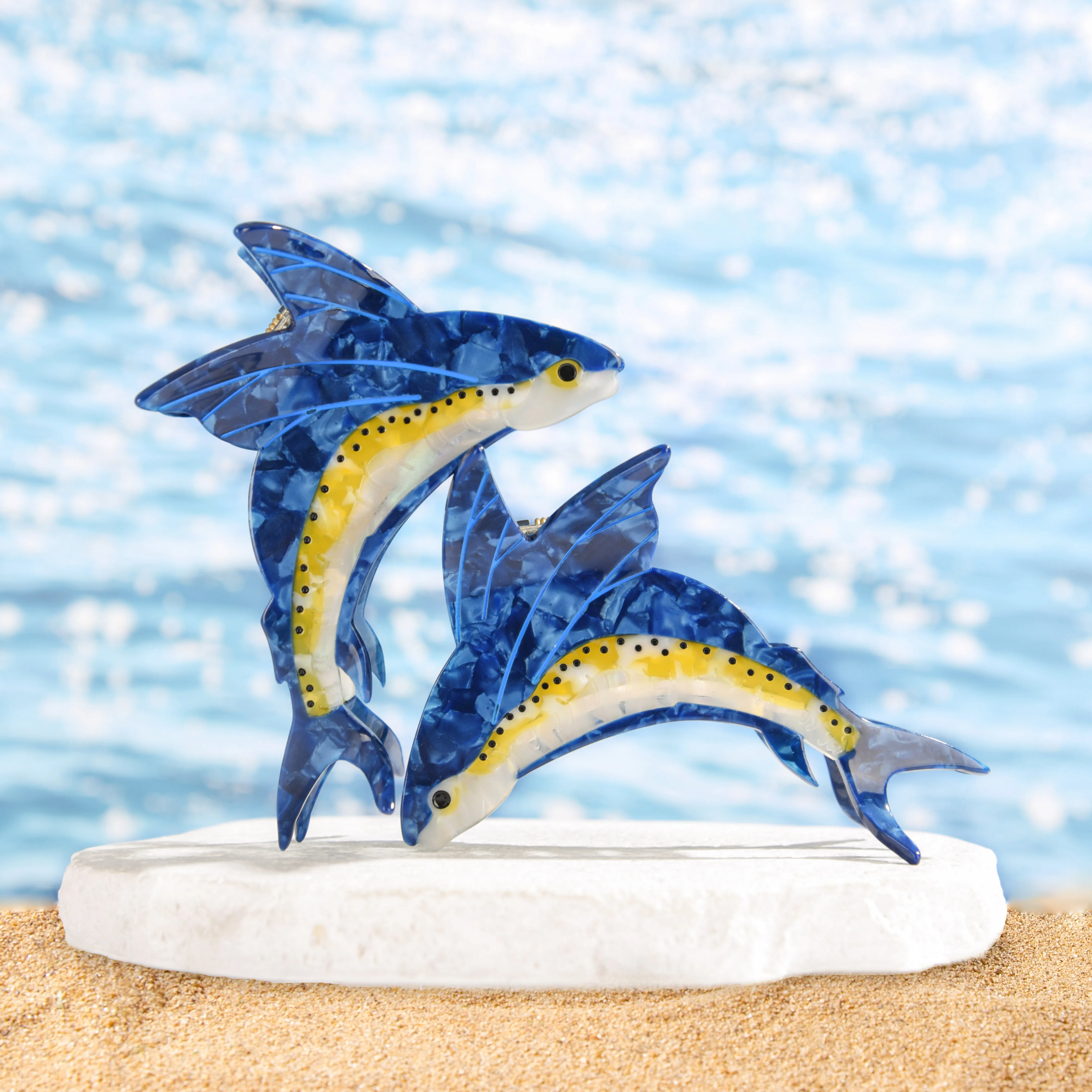 

New Blue Flying Fish Hair Claw Acetate Ocean Animal Claw Clip Black Rhinestone Cartoon Carb Hair Clip Hair Accessories for Women