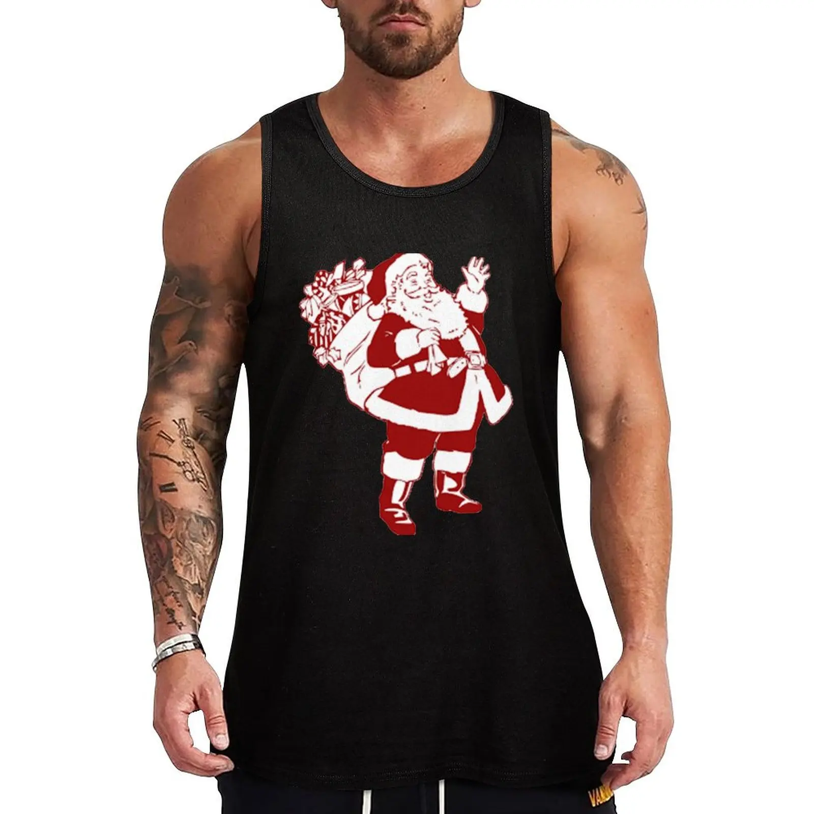 Retro Vintage Pink Santa Claus t-shirt Tank Top Urban Street Tank Top Casual Sleeveless Shirt