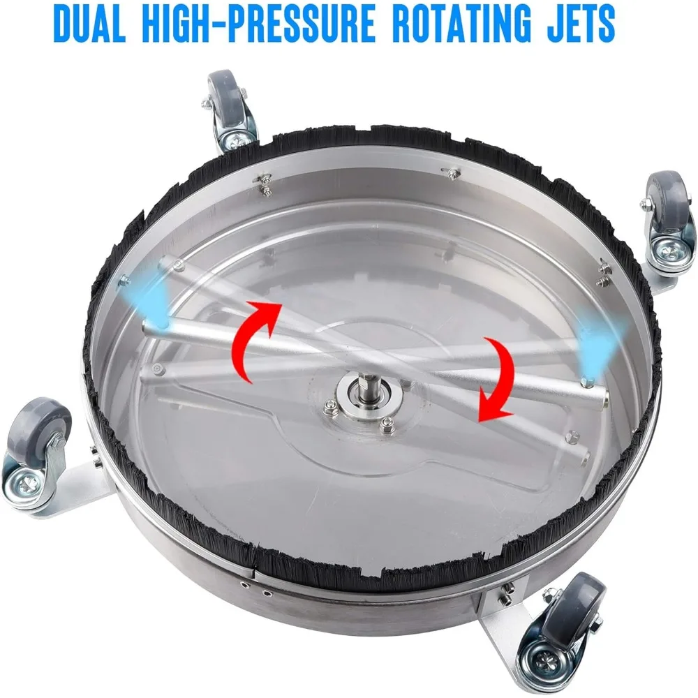 Limpiador de superficies para lavadora a presión de 20 PSI con cuatro ruedas, cuerpo de acero inoxidable y accesorio de conexión rápida de 1/4 de pulgada