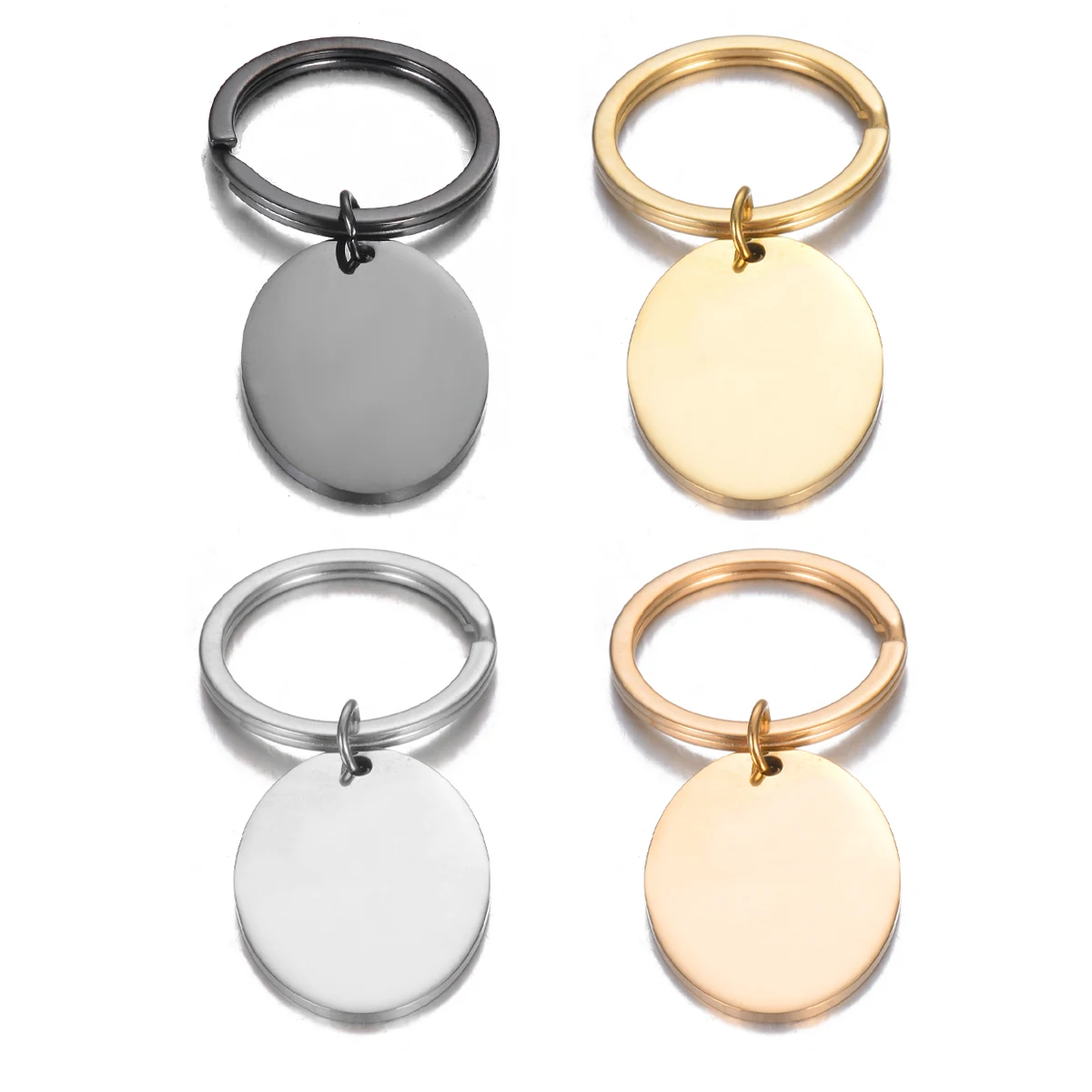 4Pieces Mirror Polished Stainless Steel Oval Charm Blank Tag Keychains For DIY Souvenir Gifts Womens Mens Car Key Jewelry