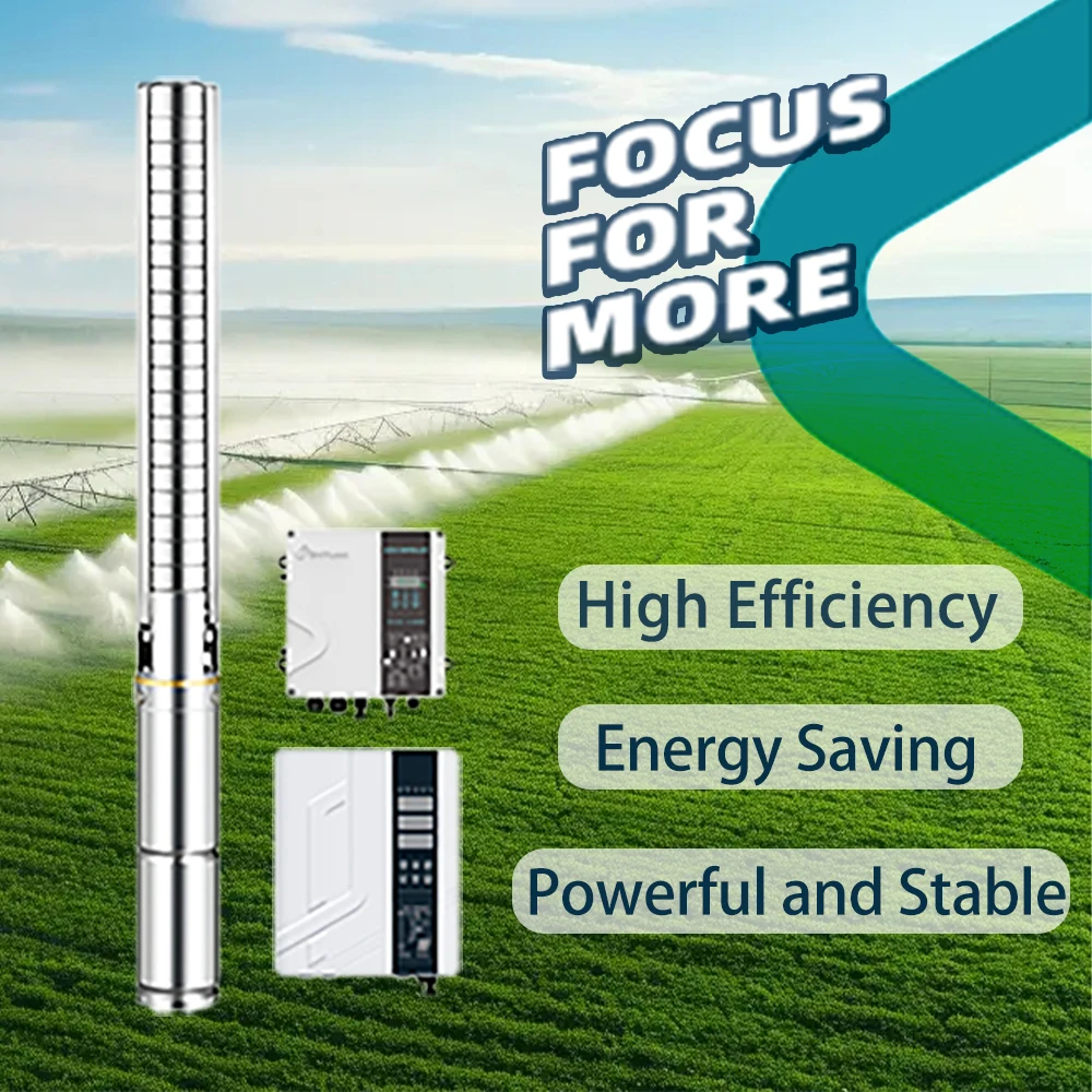 SHIYUAN Pompe Solaire High Pressure 60M Head 1.5Hp BLDC Motor DC Solar Powered Borehole Pump Submersible Deep Well Water Pumps