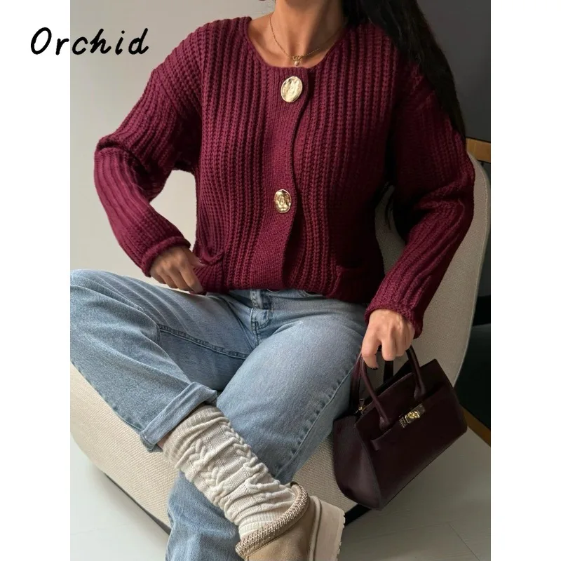 女性用ボタン付き長袖ニットカーディガン,ルーズフィット,ファッショナブルなセーター,春と冬のコート,2025