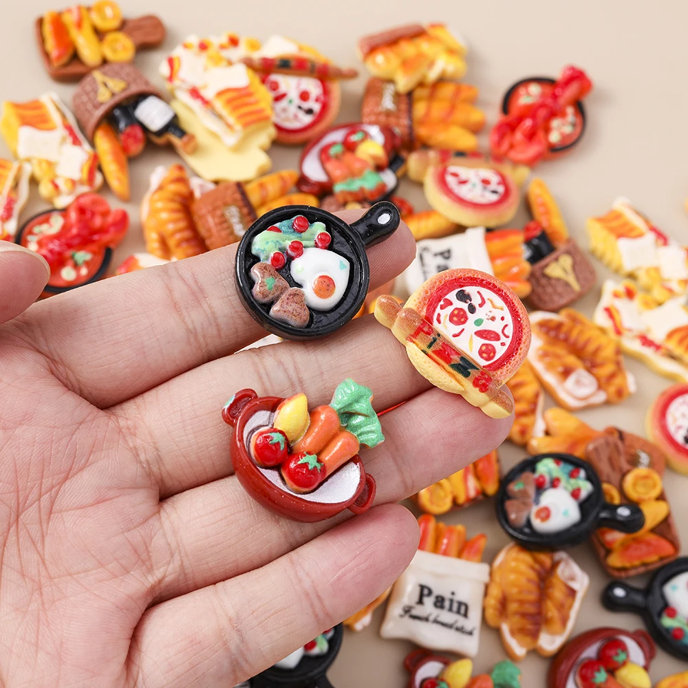 Leslie 15 Stücke Neue Nette Simulation Lebensmittel Harz Brot Kuchen Pizza Wein Hummer Flache Rückseite Cabochon Für DIY Telefon Fall Nail art Handwerk – Detail 3