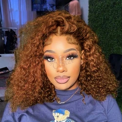 Orange Ginger 13x4 Lace Frontal Wigs Deep Wave P4/350 Transparent Colored Human Hair Wigs Brazilian Curly Lace Front Bob Wigs