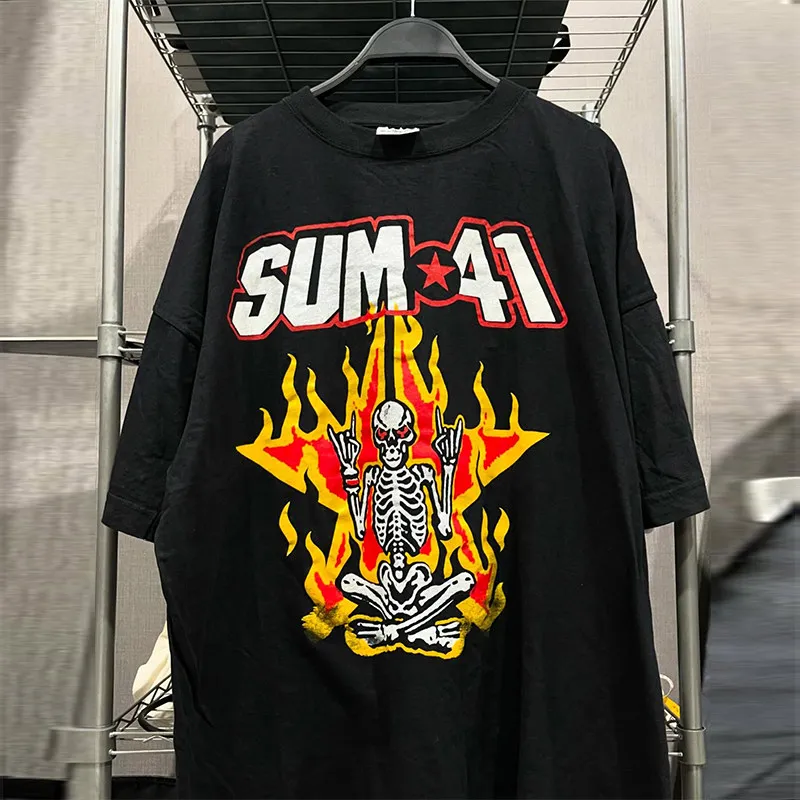 Sum 41 Hard Metal Rock Band American Short Sleeve T-shirt Hiphop Dark Funeral Series Trendy Brand Round Neck T-shirt