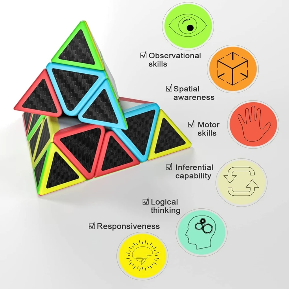 Qiyiスピードマジックキューブセット、すべての鮮やかな色の超耐久性のあるカーボンファイバーステッカー、ピラミッド、マプルの葉、3x3