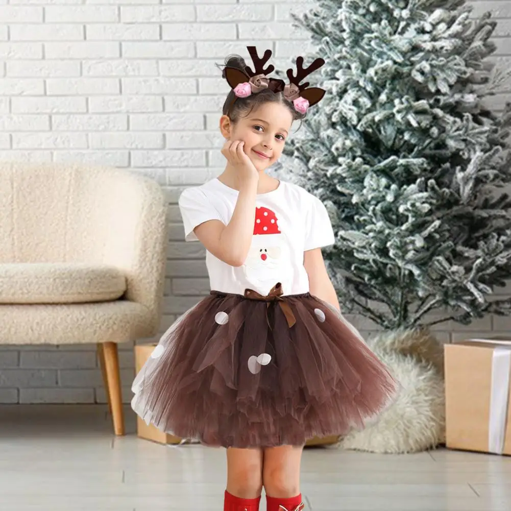 

Holiday Children Skirt Hairband Set Children's Cosplay Performance Outfit Set with Multi-layered Mesh Skirt Bow for Birthday