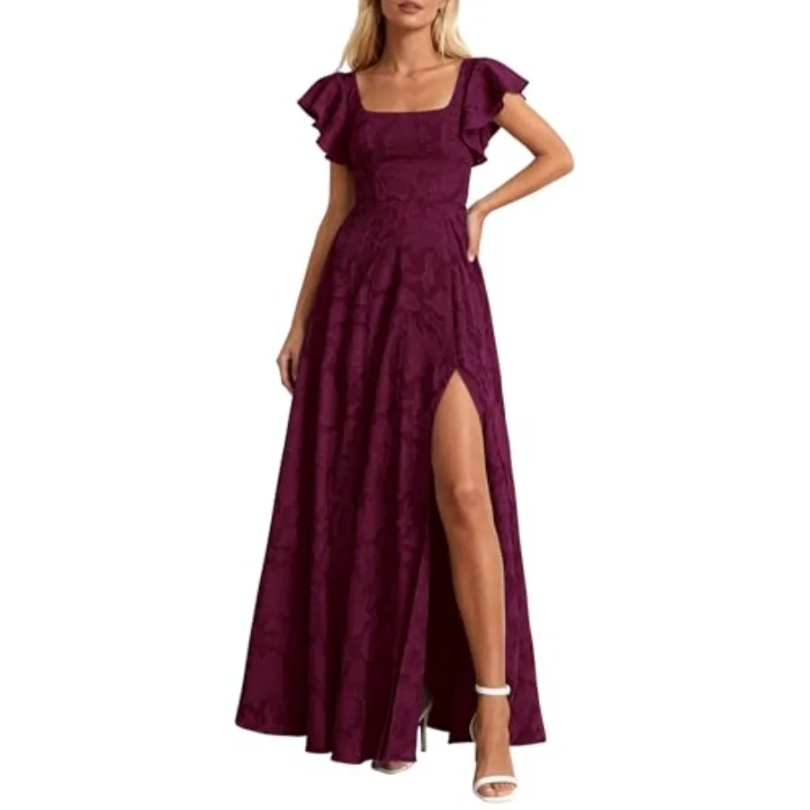 

KIRUNDO Cocktail Dresses for Women Elegant Wedding Guest Summer Formal Maxi Lace Floral Slit Prom Party Bridesmaid Dress