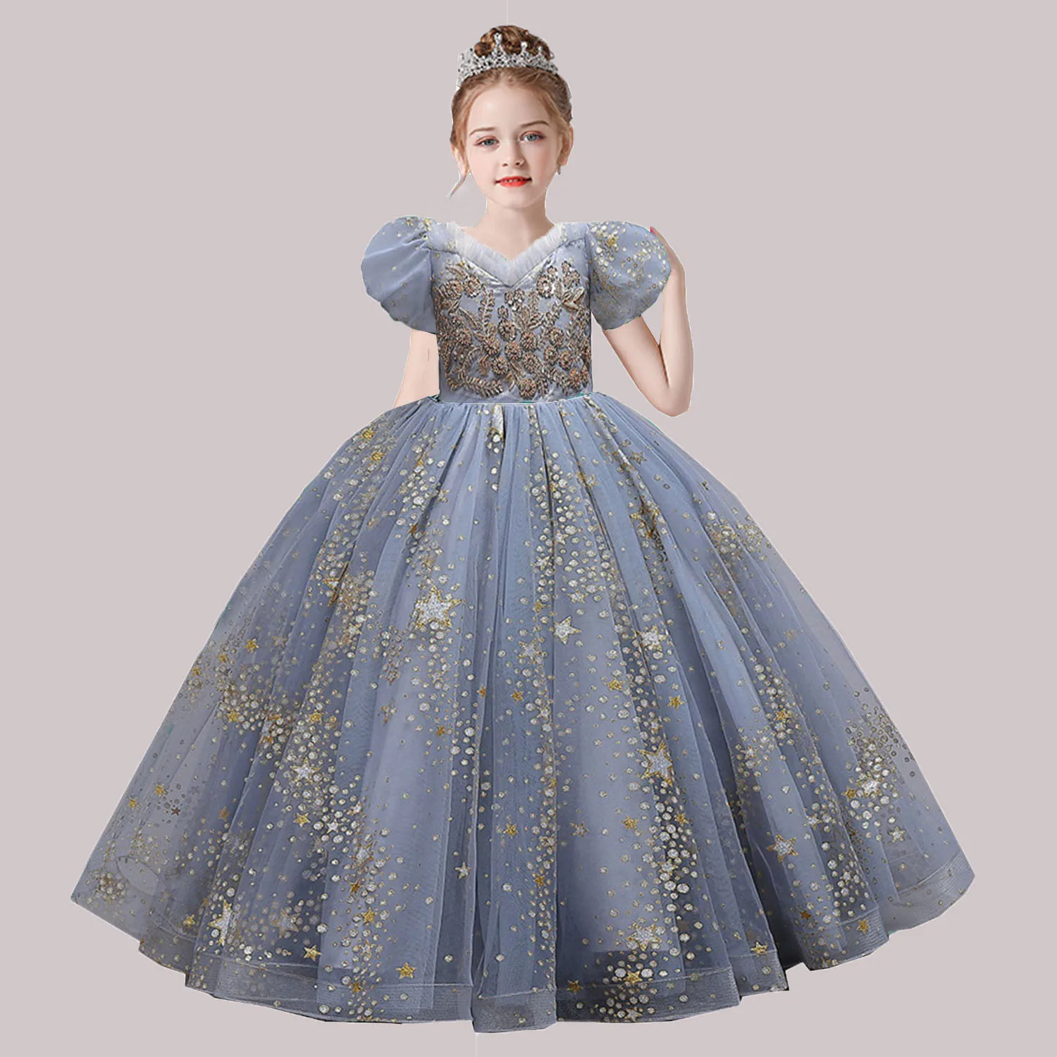 

Elizabeth Fashion 4-12 Years Little Girls Puff Sleeves Flower Girl Birthday Party Graduation Ceremony Pageant Gown