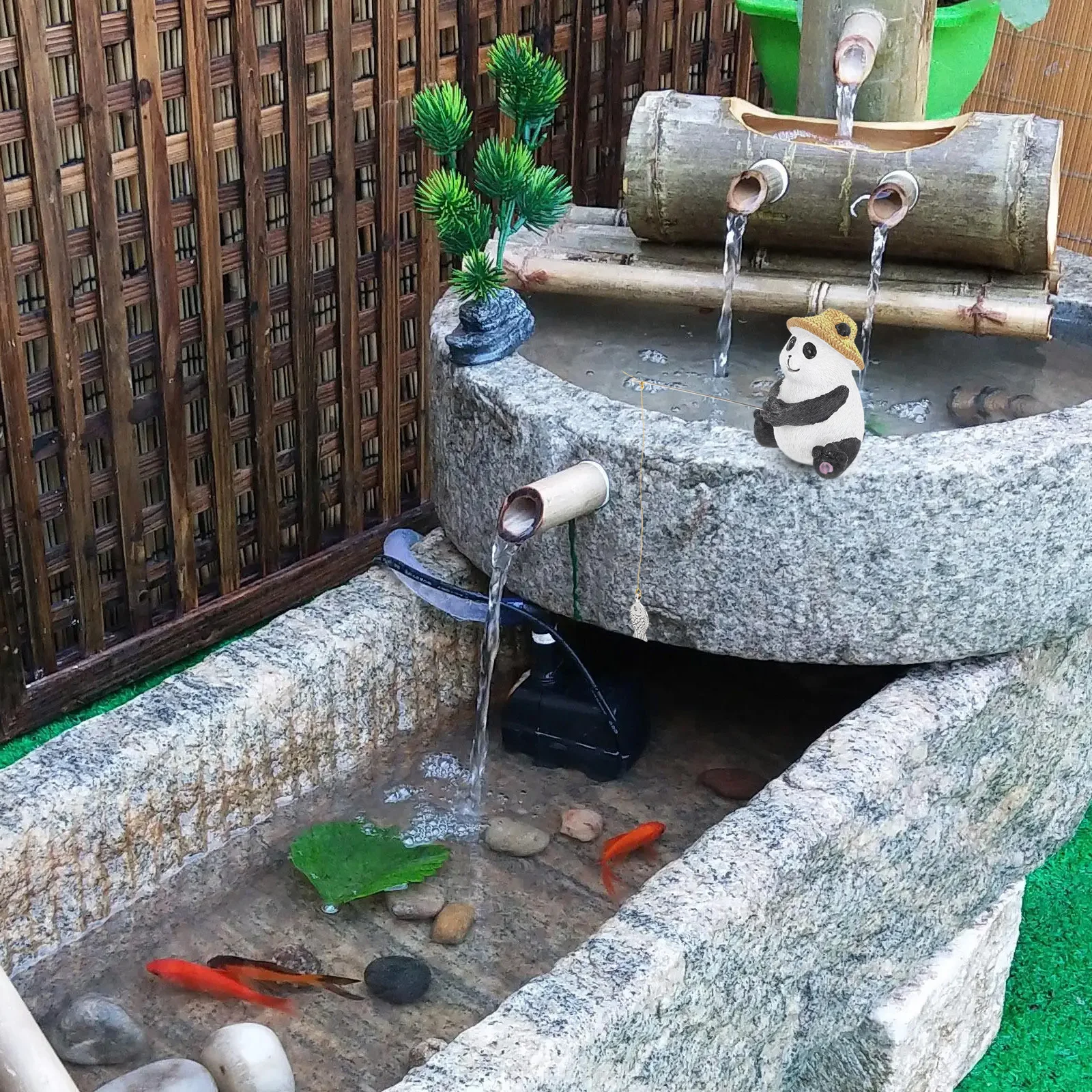 

Weather Resistant Panda Fishing Statue Resin Material Sturdy Design Patios Yards Whimsical Charming Outdoor Accent