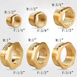 Mosiężny sześciokątny reduktor tulejowy łącznik rurowy 1/8 1/4 3/8 1/2 3/4 F do M gwintowane złącze redukujące miedziany gaz wodny łącznik adaptera