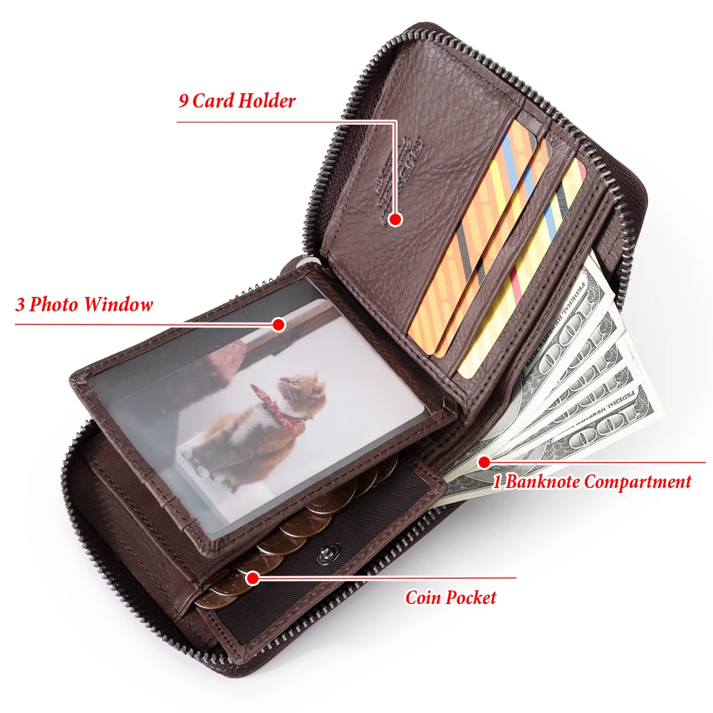 HUMERPAUL Wallet for Men Genuine Leather RFID Anti-Scan Card Holder Purse with Coin Pocket Small Cowhide Wallets Money Bags