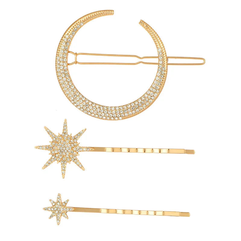 Vintage Geometric Diamond Set Too Ali Moon Snowflake Star Hairpin Set