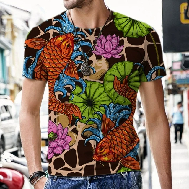 Fish Men's Short Sleeve Crew Neck T-shirt Summer Outdoor Special Casual Comfort Tops Harajuku Oversized Summer Woman