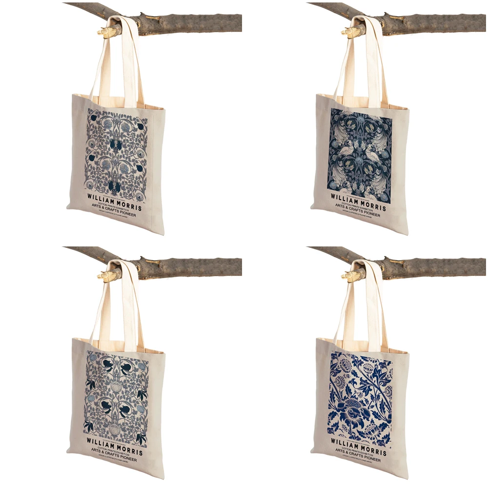 William Morris Blue Botanical Set Shopping Bag for Children Gift Cute Animal Girl Women Tote Handbag Supermarket Shopper Bags