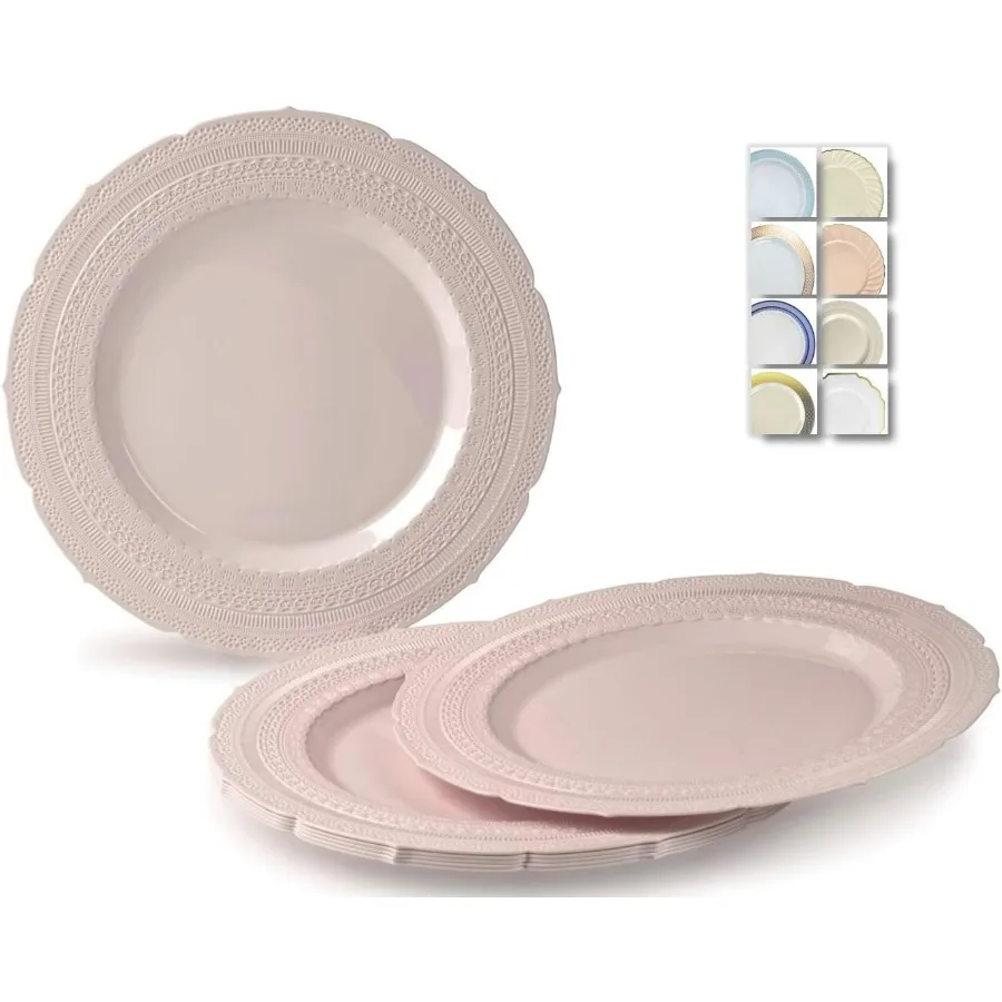 

OCCASIONS в упаковке 60 тарелок, очень тяжелая винтажная одноразовая пластиковая тарелка для свадебной вечеринки, 11 дюймов, обеденная тарелка «Чато в румянах» D