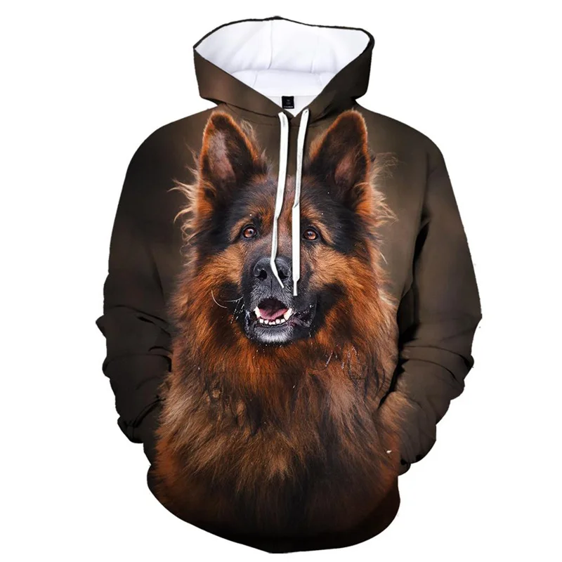 

Cute 3D printed German Shepherd hooded men's fashionable casual long sleeved dog pattern hooded sweatshirt pullover