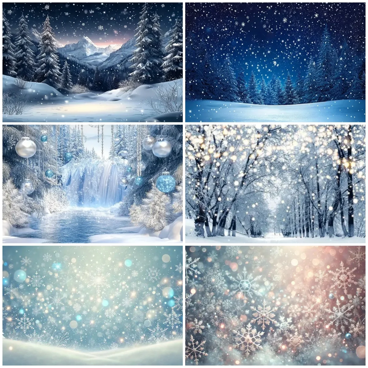 

Christmas Winter Snow Party Decoration Forest Mountain Background Snowflake Natural Landscape Backdrop Supplies Photography Prop