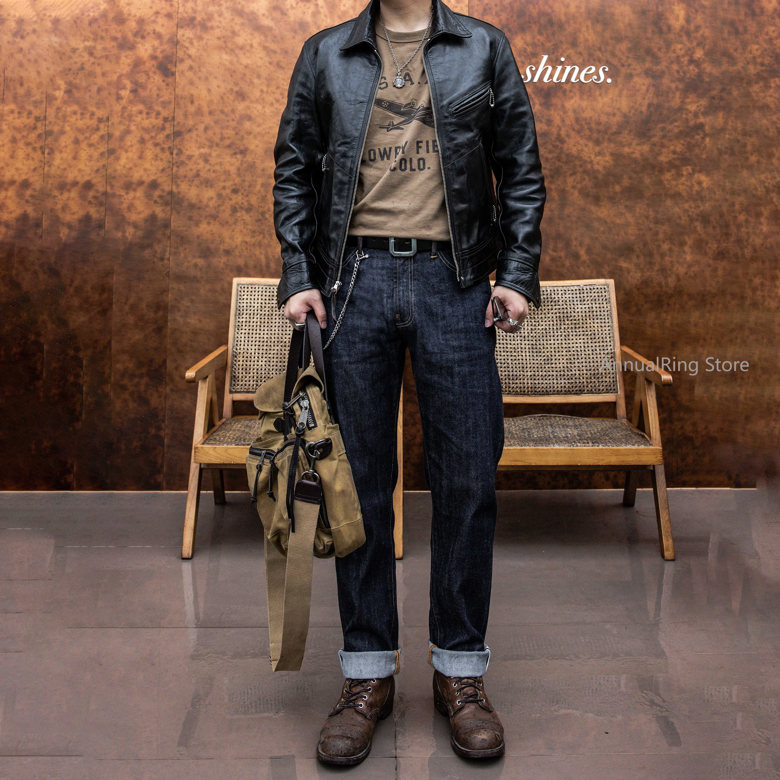 جينز أحمر تورنادو أمريكي Selvedge من قماش الدنيم للرجال صيفي SD107 جينز خام من قماش الدنيم 11 أونصة سروال مستقيم نحيف