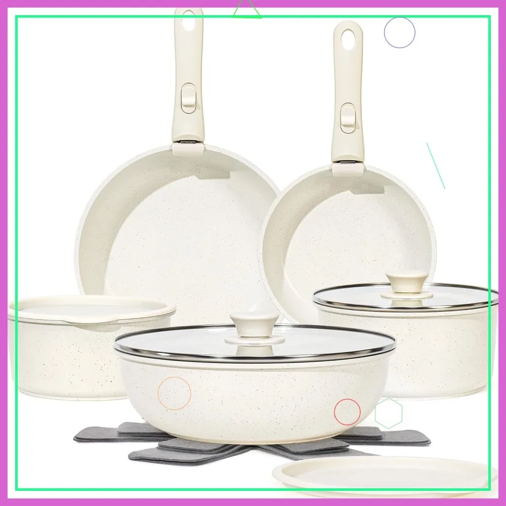 

Набор посуды из 15 предметов с антипригарным покрытием, со съемными ручками, для духовки и индукционных плит, штабелируемые белые кухонные принадлежности