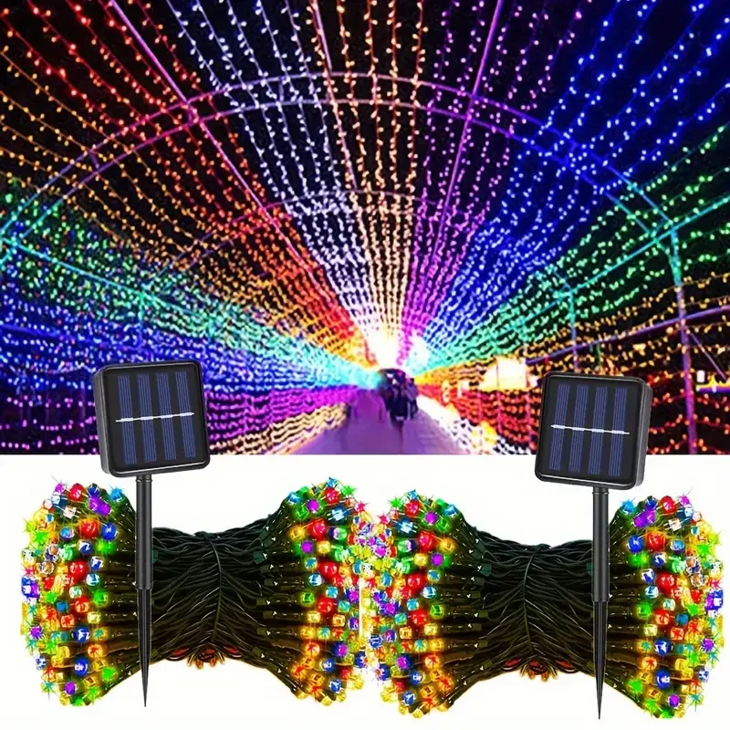 Pop 1pc 12m 100 LED Solar Lights Outdoor Waterproof 8 Modes Fairy Garland Lights Solar Powered For Home Garden Outside Party Dec