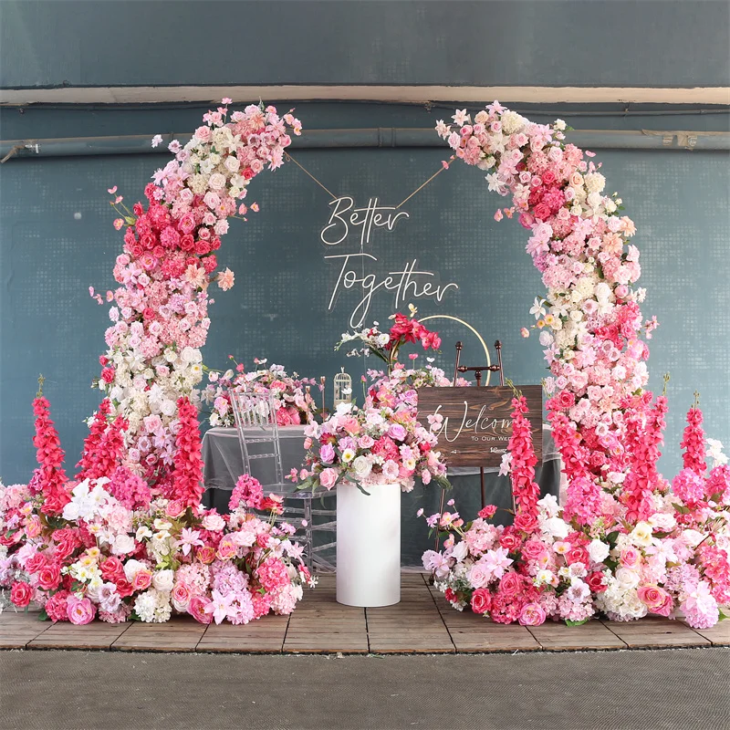 White Pink Purple Artificial Flowers Row Arrangement Table Floor Flowers with Wedding Decoration Iron Arch for Mariage Party