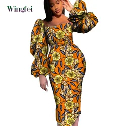 2021 Mode Afrikaanse Traditionele Wear Voor Vrouwen Dashiki Vrouwen Lange Mouw Hieronder Knie Sexy Vrouwen Jurk Afrikaanse Vrouwen Kleding WY774