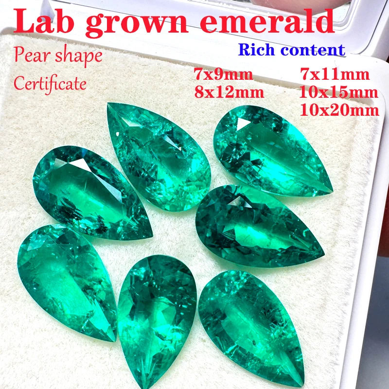 

Top Pear Shape Colombia Emerald Lab Grown Stones Natural Colour Rich Content Charms for Jewelry Making Extremely Shiny Wholesale
