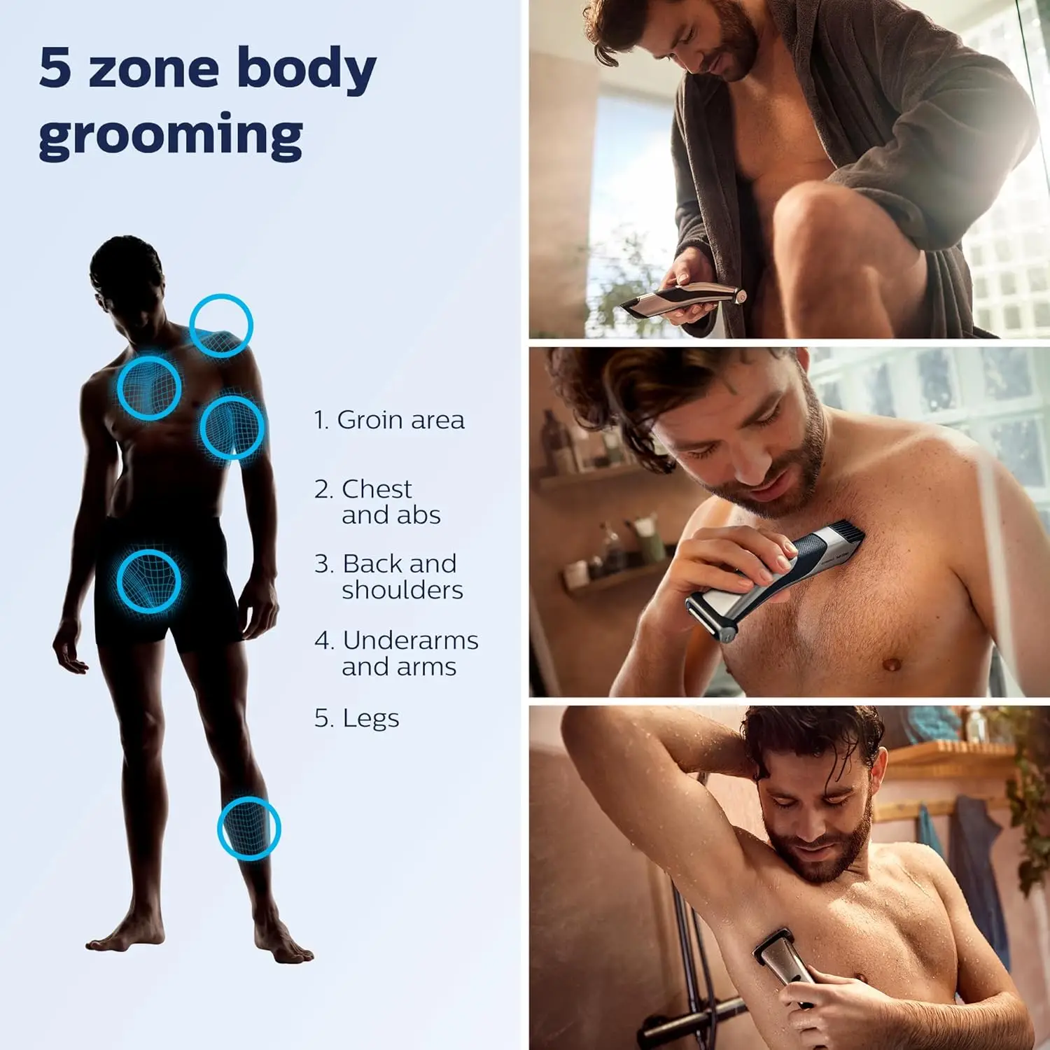 Showerproof corpo e Bodygroom aparador e Shaver com caixa e substituição cabeça para acima um acima, Norelco Bodygroom série 7000