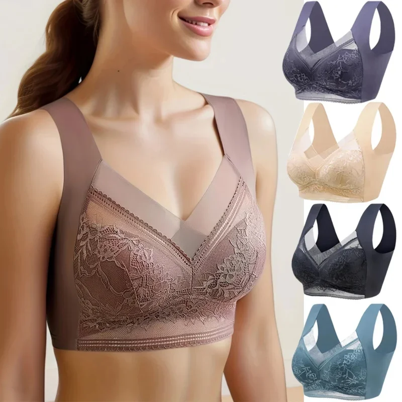 

L-5XL Women Large Bra Push Up Ice Silk Seamless upper Bralette Lace Wireless Summer Bras Plus Size Top Lingerie Underwear