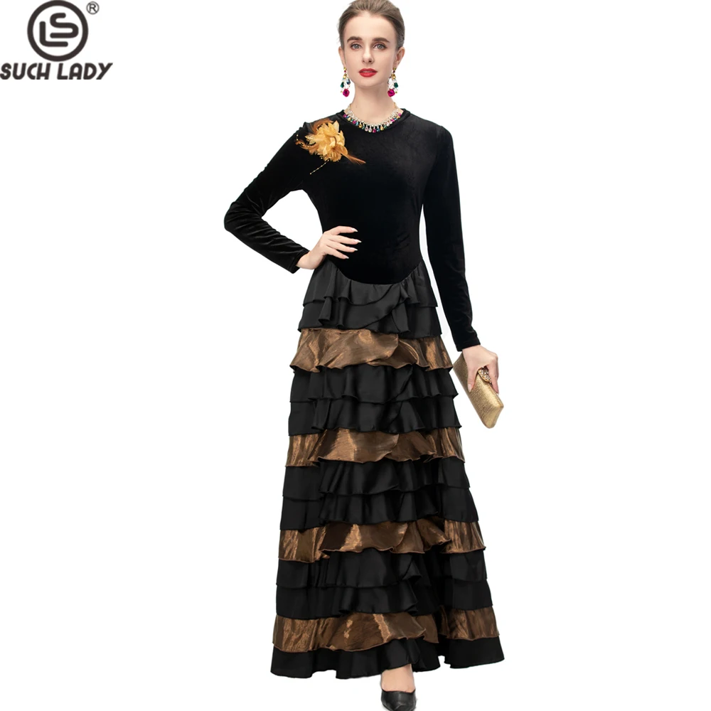 chinese dress ladies Luxury Black V-Neck Mermaid Evening Gown with 3D Lace, Sequins, and Long Sleeves for Women