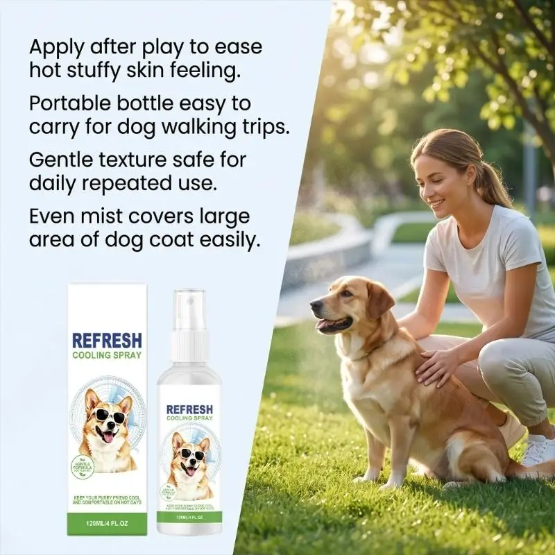 Dog Cooling Mist for Hot Weather Care, Pump Mist Bottle for Dog, 4Floz Portable Pet Cooling Mist for After Walk Refreshing 37JD