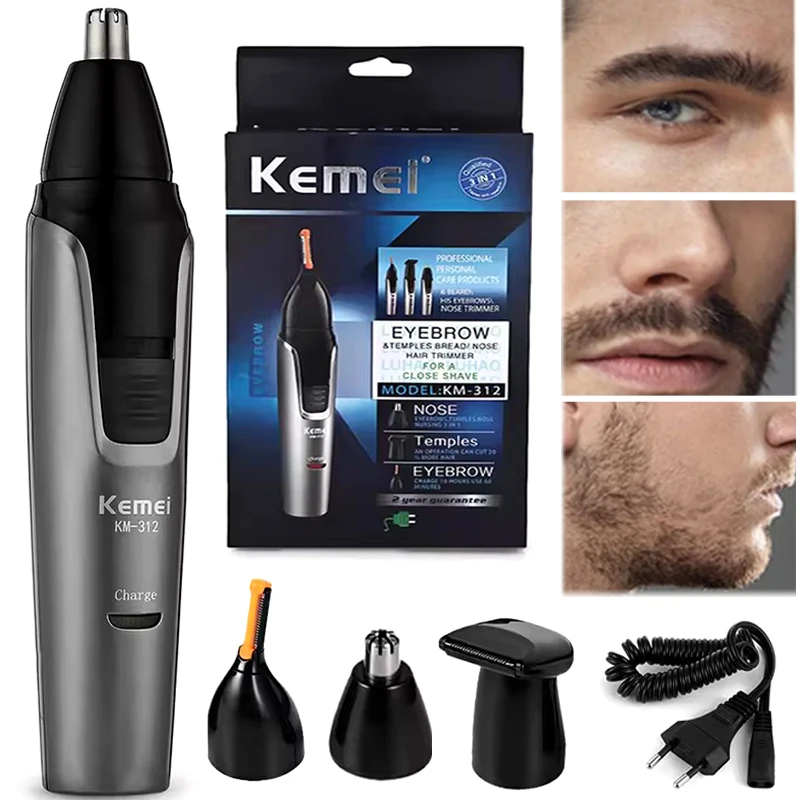 Kemei 2in1&4in1 Nose Hair Trimmer Rechargeable Beard Trimer Mens Eyebrow Nose Trimmer for Nose Ear Cleaner Hair Removal Machine