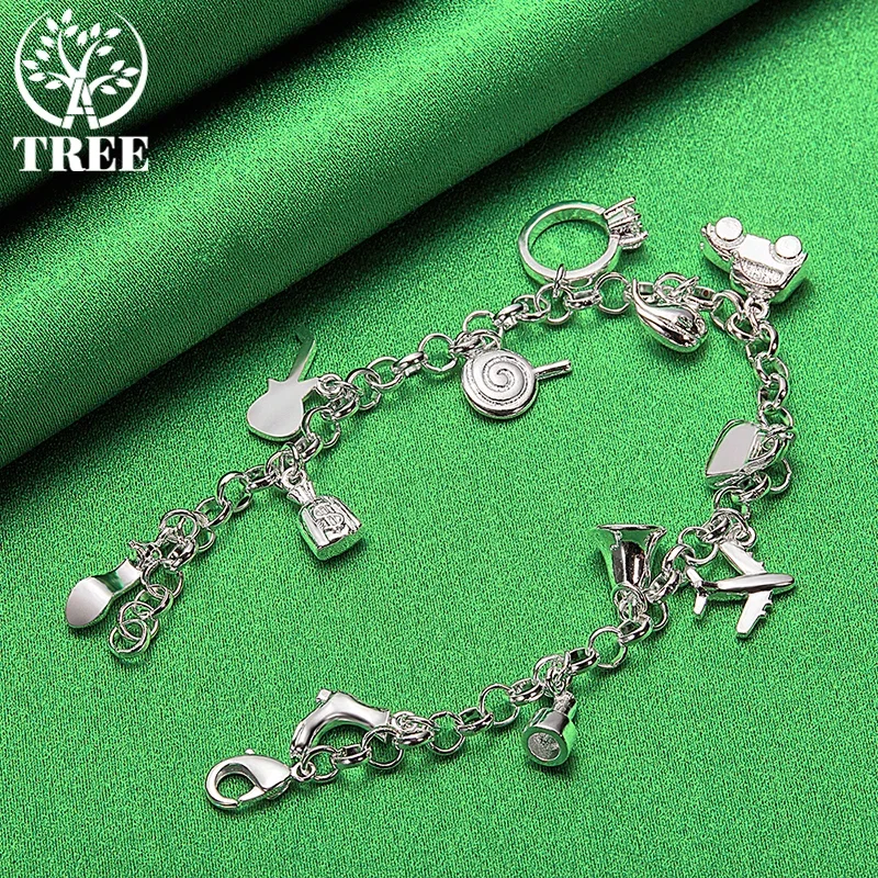 ALITREE 925 Sterling Silver Bracelets Fashion Aircraft Car Bag Guitar Lollipop Bracelet For Woman Party Wedding Jewelry Gifts