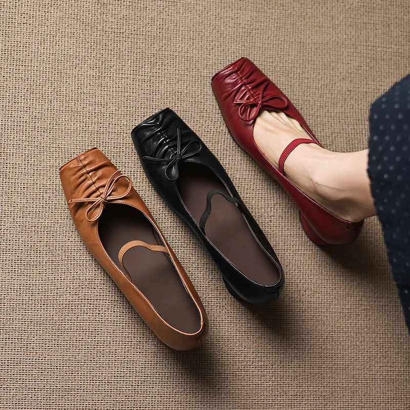 

Женские туфли Мэри Джейн из 100% воловьей кожи, весна-лето 2026, винтажные, с квадратным носком, с бантом, удобные, универсальные, красные, на массивном каблуке